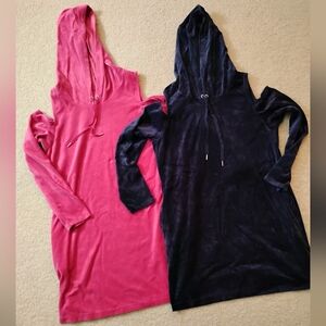 VGUC Velour Hooded Tunic Dress/Top - Pink & Navy - Sz S